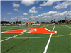 A in the middle of the artificial turf football field