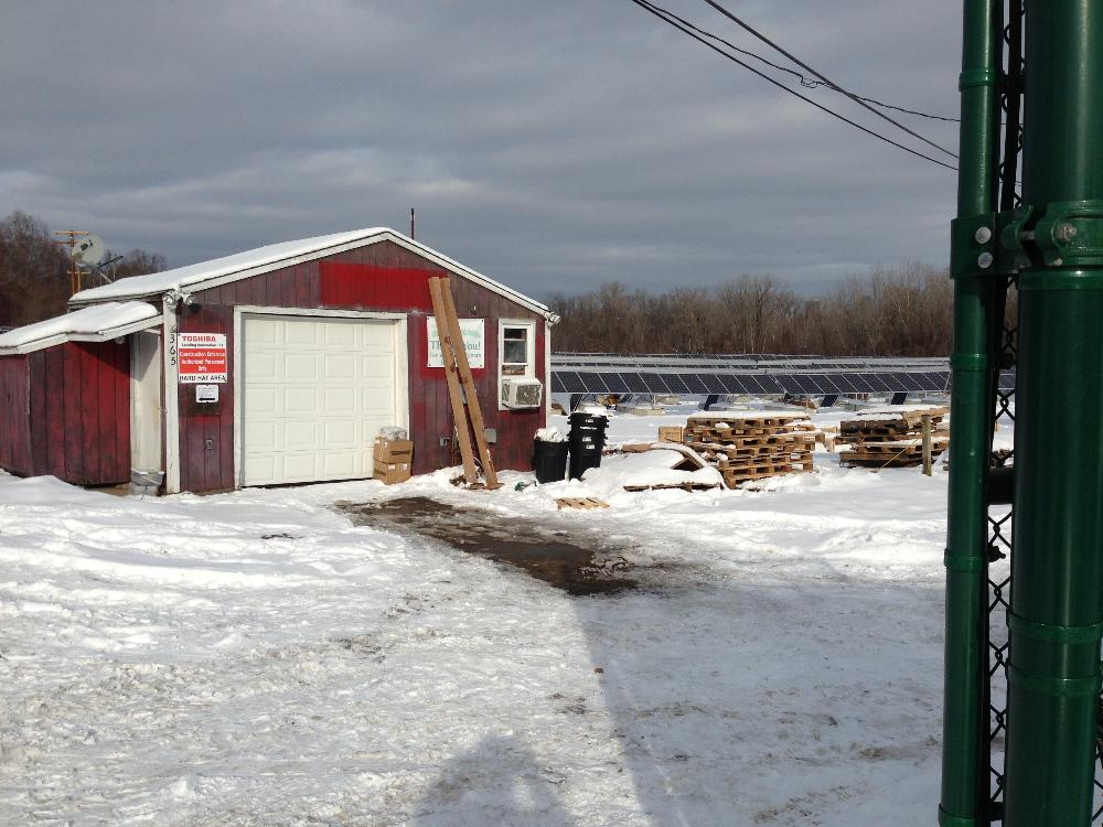 Building during the winter at the Main Street Solar Farm