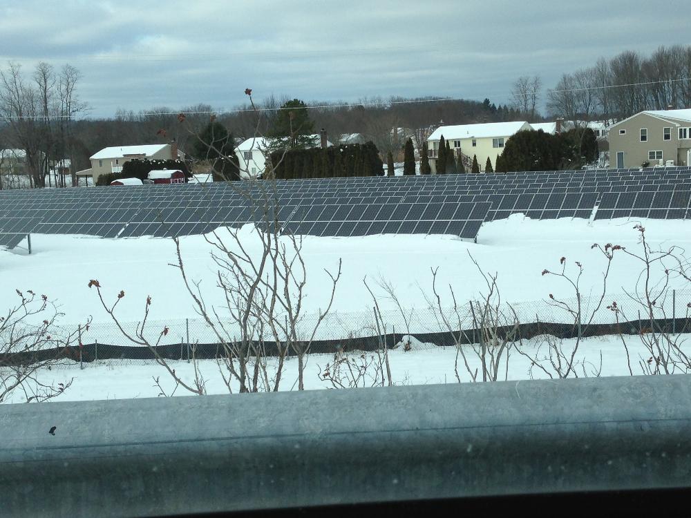 Close up of solar panels in the winter